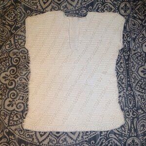Vintage White Crocheted or Knitted Sleeveless Top